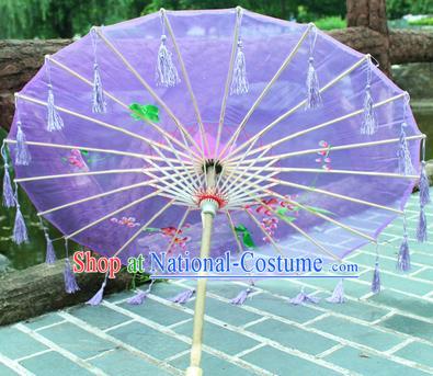 Handmade Chinese Traditional Tassel Purple Oiled Paper Umbrellas Ancient Princess Printing Umbrella