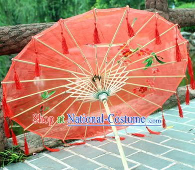 Handmade Chinese Traditional Tassel Red Oiled Paper Umbrellas Ancient Princess Printing Umbrella