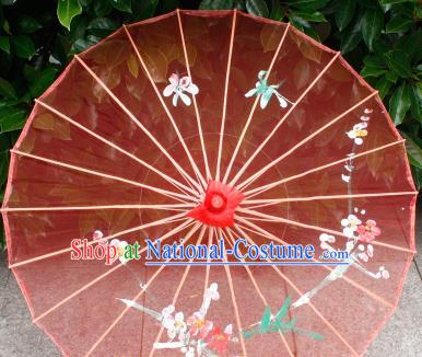 Handmade Printing Plum Red Oiled Paper Umbrellas Chinese Traditional Ancient Princess Umbrella