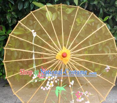 Handmade Printing Plum Yellow Oiled Paper Umbrellas Chinese Traditional Ancient Princess Umbrella