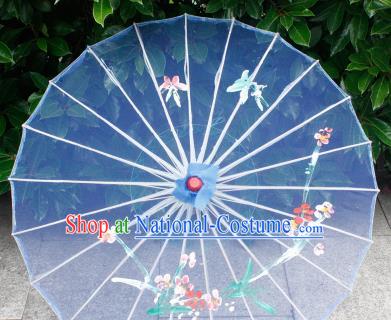 Handmade Printing Plum Blossom Blue Oiled Paper Umbrellas Chinese Traditional Ancient Princess Umbrella