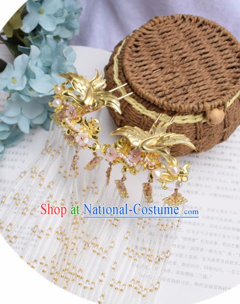 Chinese Ancient Princess Golden Crane Hair Clip Palace Hairpins Traditional Handmade Hanfu Hair Accessories for Women