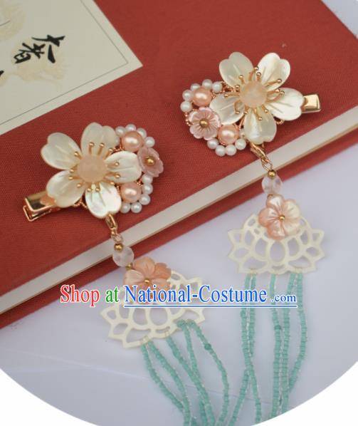 Chinese Ancient Palace Shell Lotus Tassel Hair Claws Princess Hairpins Traditional Handmade Hanfu Hair Accessories for Women