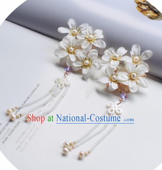 Chinese Ancient Princess Palace White Flowers Tassel Hair Claw Hairpins Traditional Handmade Hanfu Hair Accessories for Women