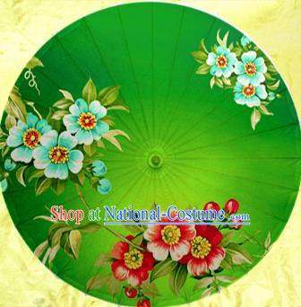 Handmade Chinese Traditional Printing Flowers Green Umbrellas Ancient Beijing Opera Oiled Paper Umbrella