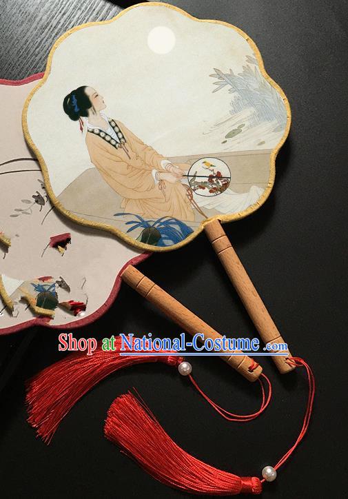 Chinese Handmade Classical Palace Fans Traditional Printing Figure Hanfu Fan for Women