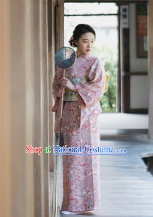 Japanese Handmade Kimono Japan Traditional Yukata Pink Dress for Women