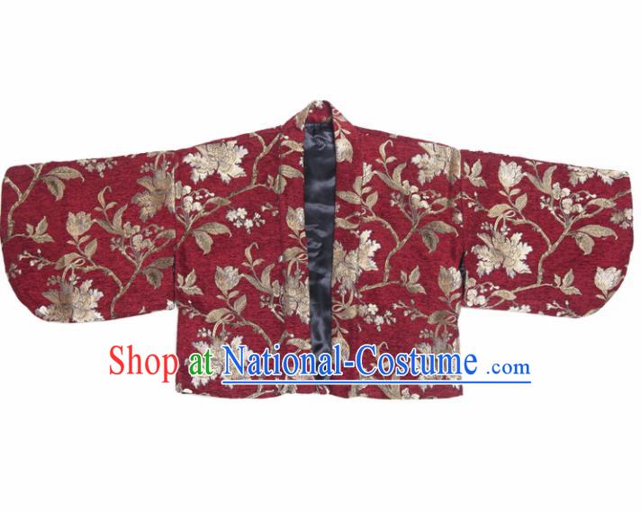 Japanese Handmade Kimono Embroidered Red Haori Costume Japan Traditional Jacket for Women