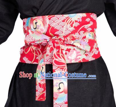 Japanese Handmade Kimono Red Brocade Waistband Japan Traditional Yukata Belts for Women