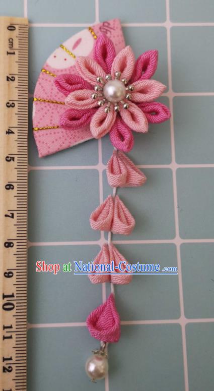 Japanese Handmade Kimono Hair Accessories Japan Traditional Pink Fan Tassel Hairpins for Women