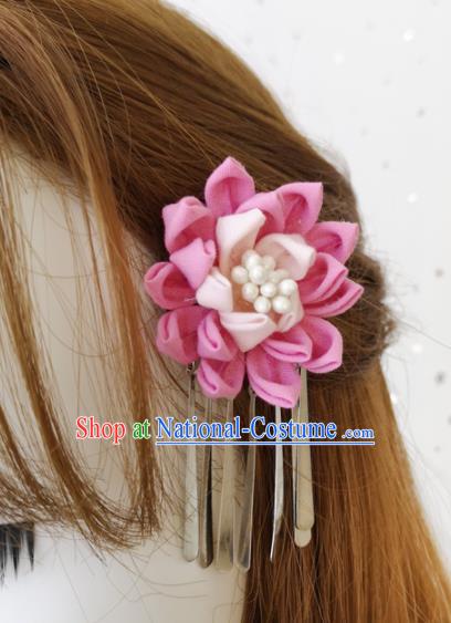 Japanese Handmade Kimono Hair Accessories Japan Traditional Yukata Pink Silk Flowers Hairpins for Women