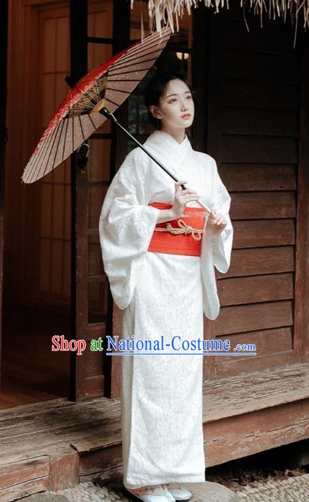 Japanese Handmade White Lace Kimono Costume Japan Traditional Yukata Dress for Women