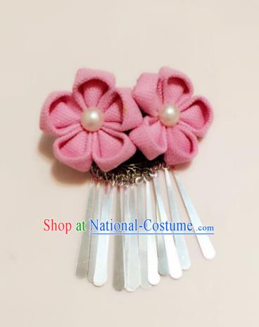 Japan Traditional Yukata Pink Sakura Tassel Hair Claw Japanese Handmade Kimono Hair Accessories for Women