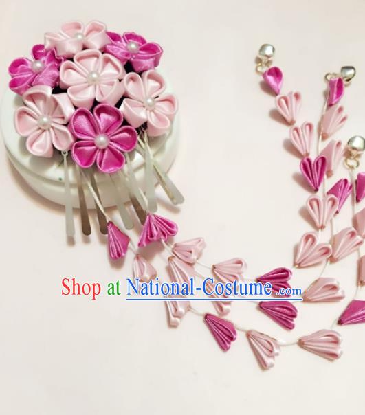 Japan Traditional Geisha Sakura Tassel Hairpins Japanese Handmade Kimono Hair Accessories for Women