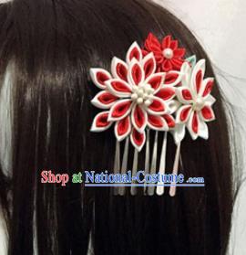 Japanese Traditional Geisha Red Flowers Tassel Hairpins Japan Handmade Kimono Hair Accessories for Women