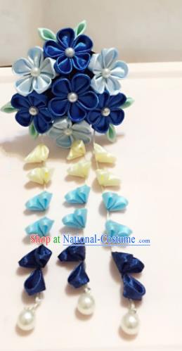 Japanese Traditional Geisha Navy Sakura Tassel Hairpins Japan Handmade Kimono Hair Accessories for Women