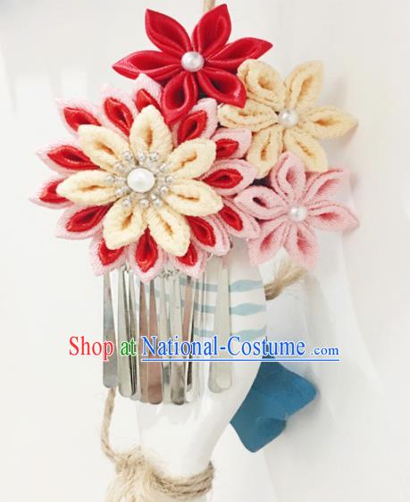 Japan Traditional Yukata Red Flowers Tassel Hair Claw Japanese Handmade Kimono Hair Accessories for Women