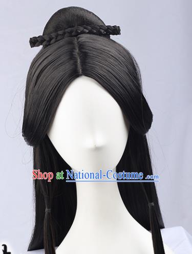 Handmade Chinese Traditional Hanfu Black Wigs Sheath Ancient Imperial Consort Chignon for Women