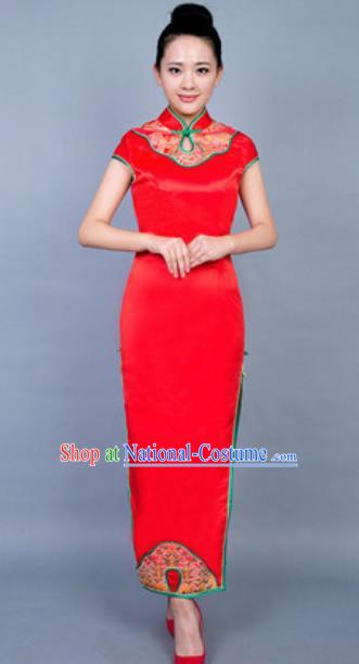 Chinese Traditional Tang Suit Costume National Cheongsam Red Qipao Dress for Women