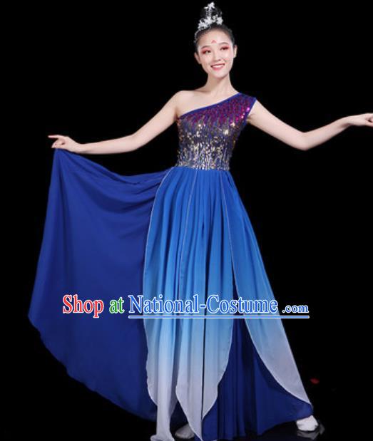 Traditional Chinese Spring Festival Gala Opening Dance Royalblue Paillette Dress Modern Dance Stage Performance Costume for Women