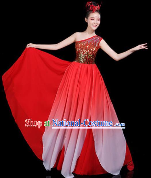 Traditional Chinese Spring Festival Gala Opening Dance Red Paillette Dress Modern Dance Stage Performance Costume for Women