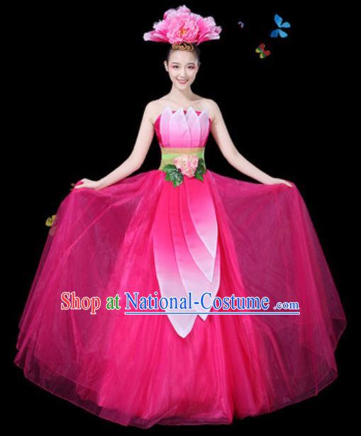 Traditional Chinese Modern Dance Lotus Dance Pink Dress Spring Festival Gala Opening Dance Stage Performance Costume for Women