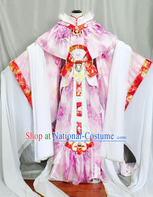 Traditional Chinese Han Dynasty Princess Pink Hanfu Dress Ancient Empress Embroidered Costume for Women