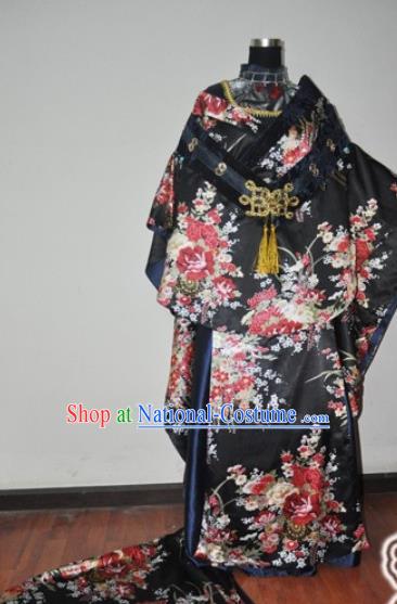 Traditional Chinese Cosplay Peri Princess Black Hanfu Dress Ancient Swordswoman Embroidered Costume for Women