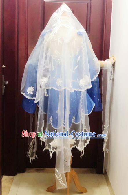 Traditional Chinese Cosplay Female Knight Blue Hanfu Dress Ancient Swordswoman Embroidered Costume for Women