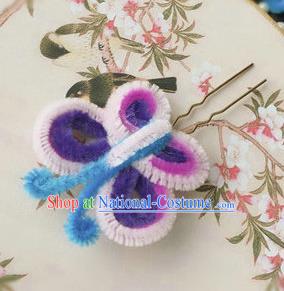 Traditional Chinese Qing Dynasty Velvet Butterfly Hairpins Handmade Ancient Palace Hair Accessories for Women