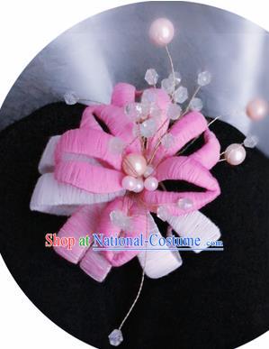 Traditional Chinese Qing Dynasty Pink Velvet Flowers Hairpins Handmade Ancient Palace Hair Accessories for Women