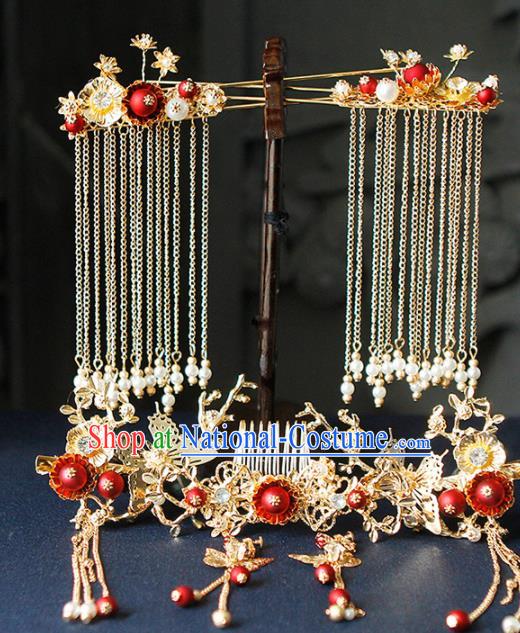 Traditional Chinese Wedding Hairpins Tassel Hair Combs Handmade Ancient Princess Hair Accessories Complete Set for Women