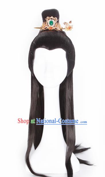 Traditional Chinese Tang Dynasty Prince Wigs Ancient Swordsman Chignon Hair Accessories for Men