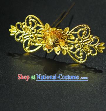 Traditional Chinese Wedding Hanfu Hair Clip Golden Hairpins Handmade Ancient Bride Hair Accessories for Women