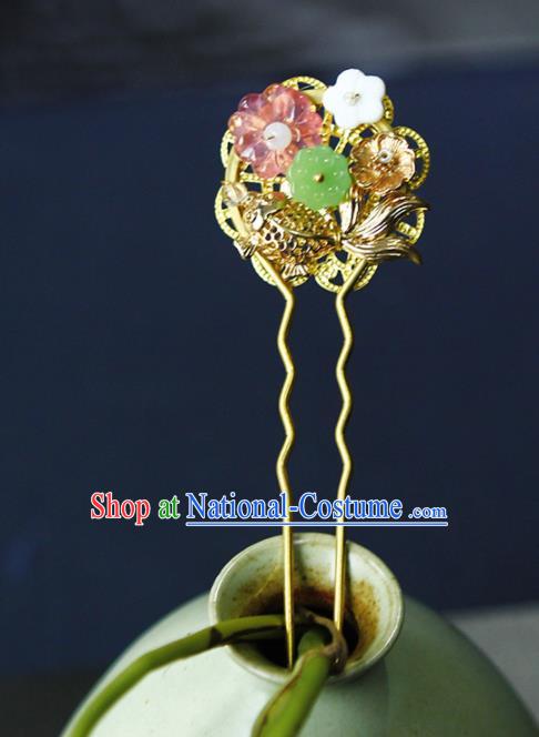 Traditional Chinese Wedding Lotus Carp Hairpins Handmade Ancient Bride Hair Accessories for Women