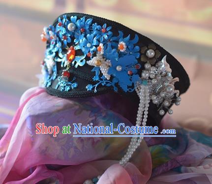 Chinese Qing Dynasty Manchu Imperial Consort Royal Hat Headwear Hairpins Ancient Handmade Queen Hair Accessories for Women