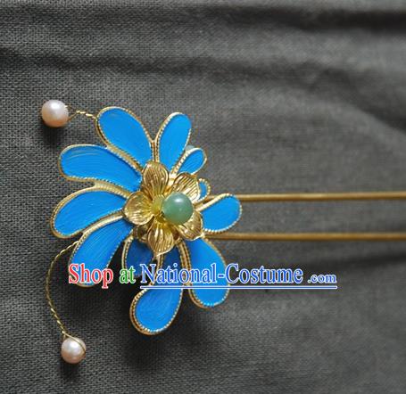 Handmade Chinese Ancient Princess Blue Hairpins Headwear Hair Accessories for Women