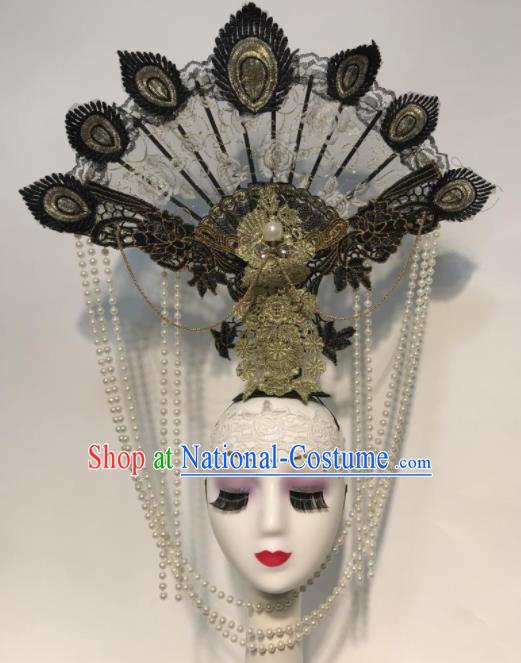 Handmade Halloween Stage Show Hair Accessories Brazilian Carnival Catwalks Lace Hair Clasp Headdress for Women