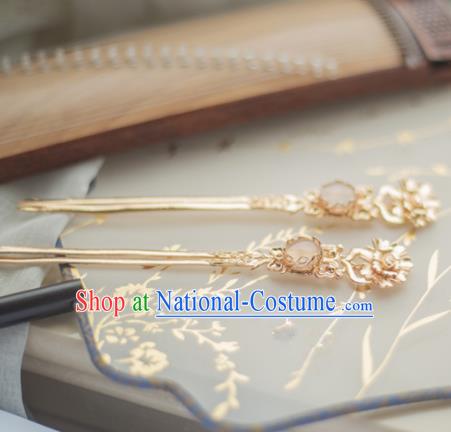 Chinese Handmade Hanfu Rose Chalcedony Hairpins Traditional Ancient Princess Hair Accessories for Women