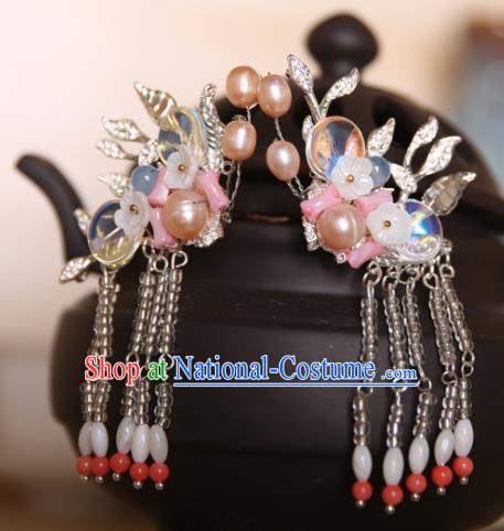 Chinese Handmade Hanfu Tassel Pearls Hair Claws Hairpins Traditional Ancient Princess Hair Accessories for Women