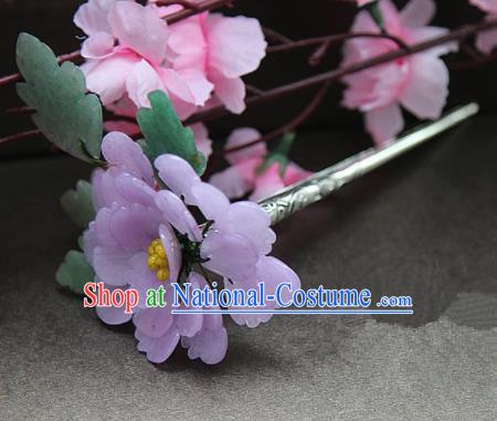 Chinese Handmade Hanfu Purple Peony Hairpins Traditional Ancient Princess Hair Accessories for Women