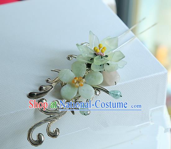 Chinese Handmade Hanfu Green Lotus Hairpins Traditional Ancient Princess Hair Accessories for Women