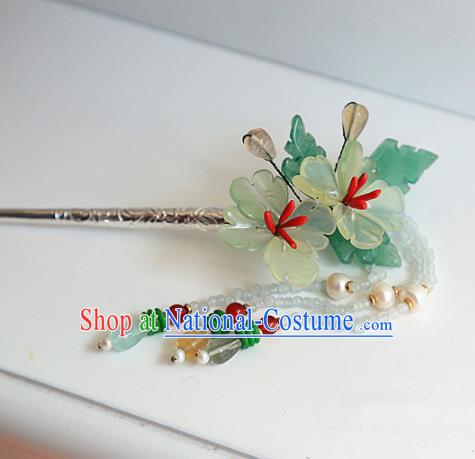 Chinese Handmade Hanfu Green Flowers Tassel Hairpins Traditional Ancient Princess Hair Accessories for Women