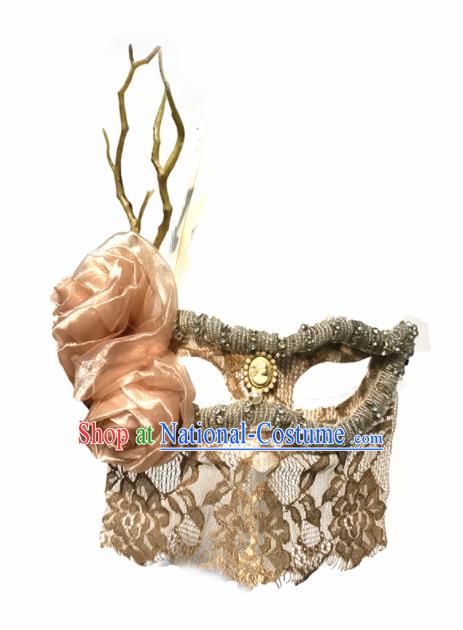 Top Halloween Stage Show Cosplay Pink Rose Face Mask Brazilian Carnival Catwalks Accessories for Women