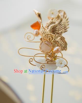 Chinese Handmade Hanfu Crane Pearls Hairpins Traditional Ancient Princess Hair Accessories for Women