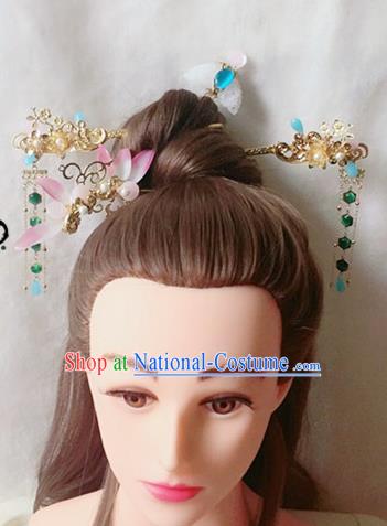 Handmade Chinese Traditional Hanfu Jade Hairpins Tassel Step Shake Ancient Tang Dynasty Queen Hair Accessories for Women