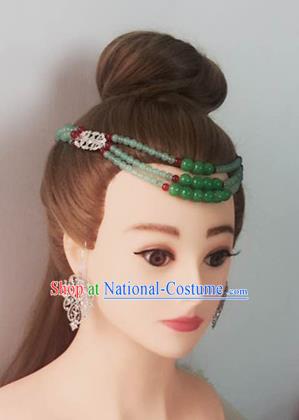 Handmade Chinese Palace Green Beads Hair Clasp Princess Hairpins Ancient Traditional Hanfu Hair Accessories for Women