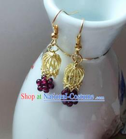 Handmade Chinese Classical Grape Tassel Ear Accessories Ancient Princess Hanfu Earrings for Women