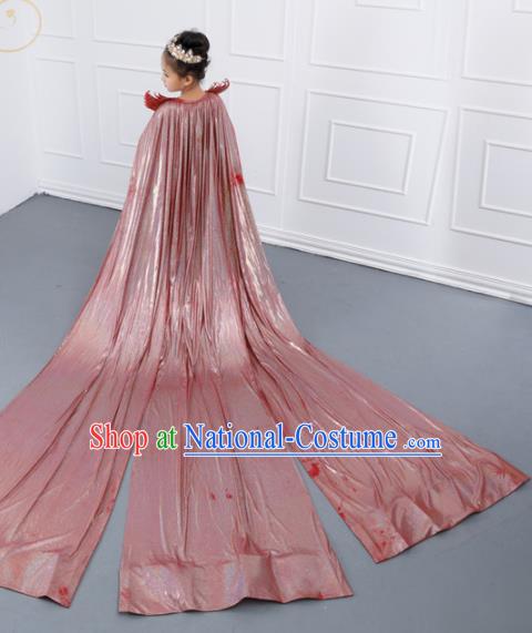 Top Grade Catwalks Stage Show Red Trailing Dress Modern Fancywork Compere Court Princess Dance Costume for Kids