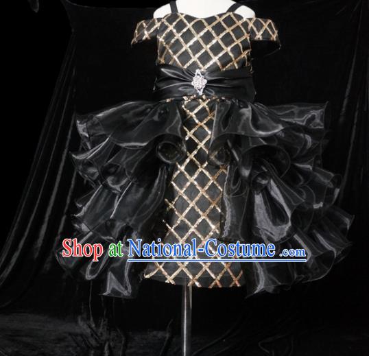 Top Grade Modern Fancywork Compere Black Bubble Dress Catwalks Court Princess Stage Show Dance Costume for Kids